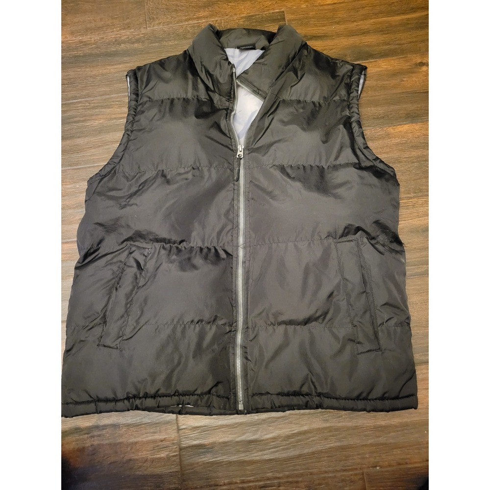 FTP Feel The Power PufferVest Mens Large Black Full Zip Quilted Sleeveless L 803